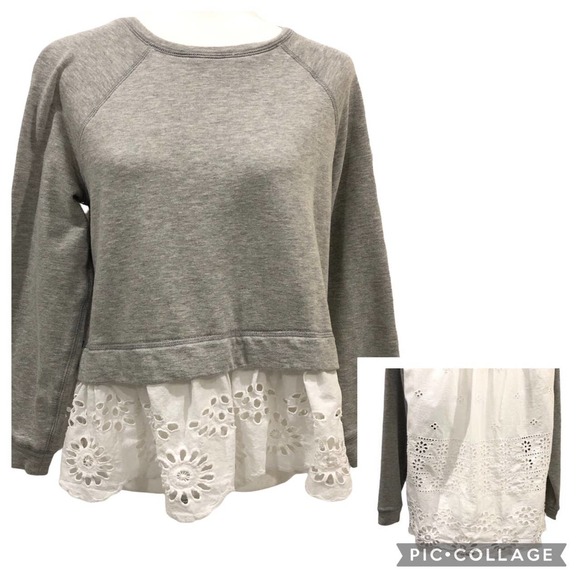 Cupio Tops - Cupio Sweatshirt & Eyelet Lace Combo Top Blouse Gray White